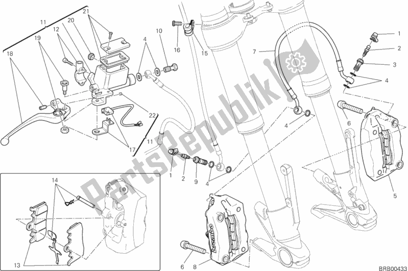 Tutte le parti per il Sistema Frenante Anteriore del Ducati Hypermotard Hyperstrada USA 821 2014
